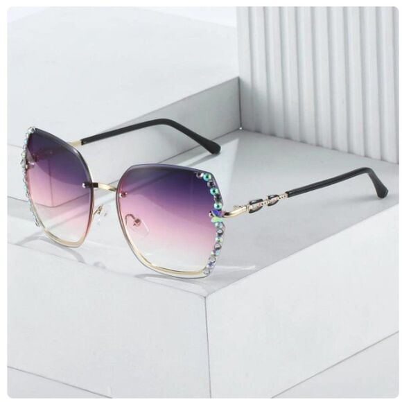 Rhinestone Decor Rimless Fashion Gradient Sunglasses UV400 NWOT - Picture 3 of 5